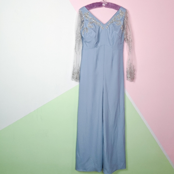 Handmade Pastel Light Powder Blue & White Jumpsuit - Picture 2 of 4